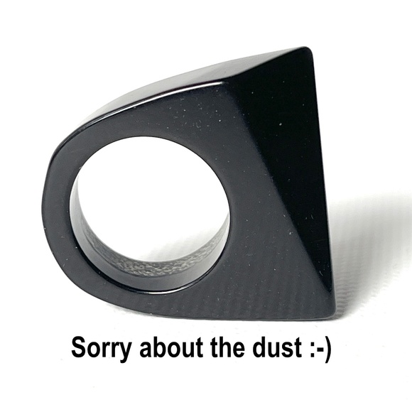 Vintage 5.75 Lucite Ring Black Trapezoid Statement Mid Century Modern Geometric - Picture 3 of 16